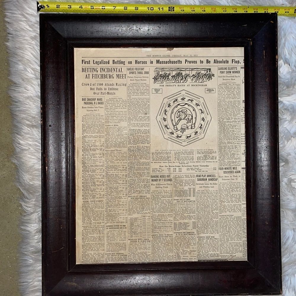 OLD ART-PAGES BOSTON GLOBE-FRIDAY MAY 31, 1935-FIRST LEGALIZED BETTING ON HORSES